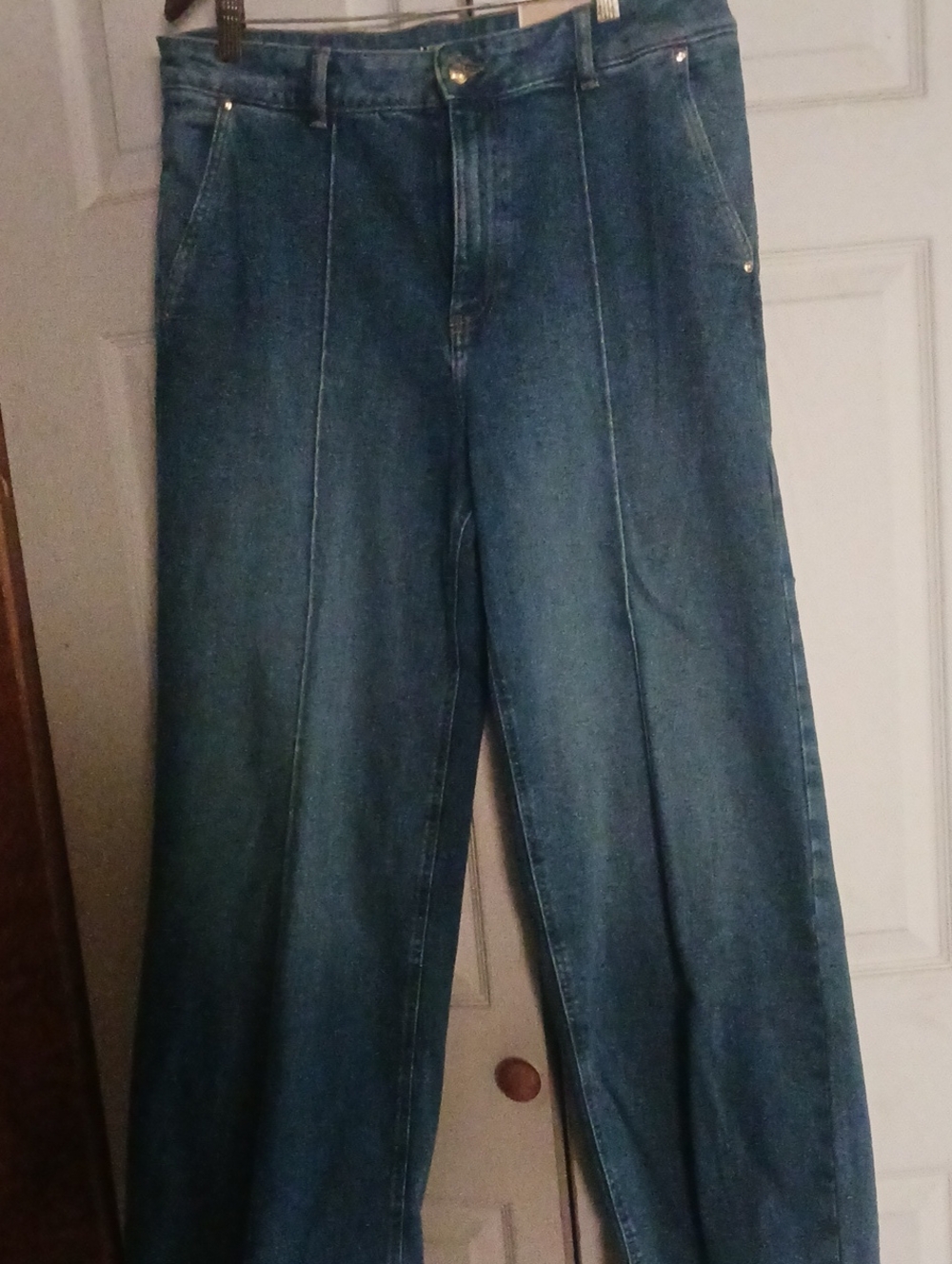 Michael Kors Dark Blue Wide-Leg Jeans with Front Pressed Seams